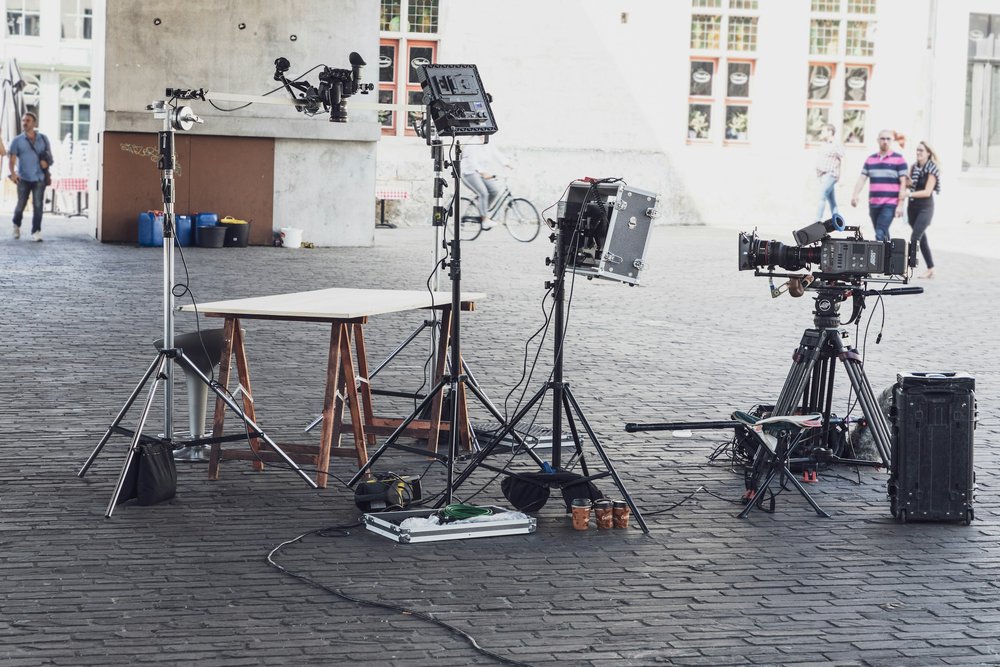 A picture of film equipment on a shoot in London.