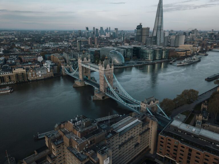 An aerial shot of London Bridge and The Shard