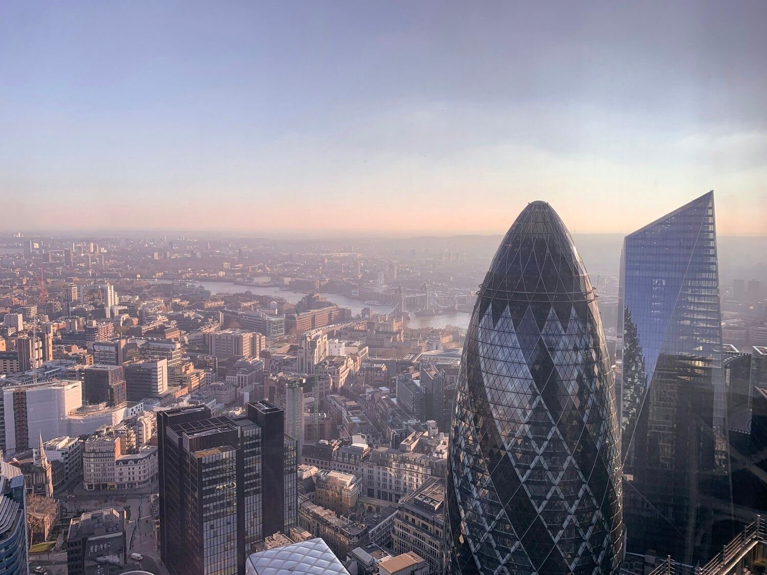 An aerial image of Londons commercial district. This is The Complete guide to video production in London.