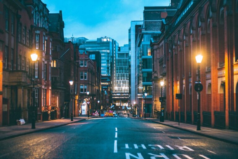 A view of Birmingham's highstreet at night.