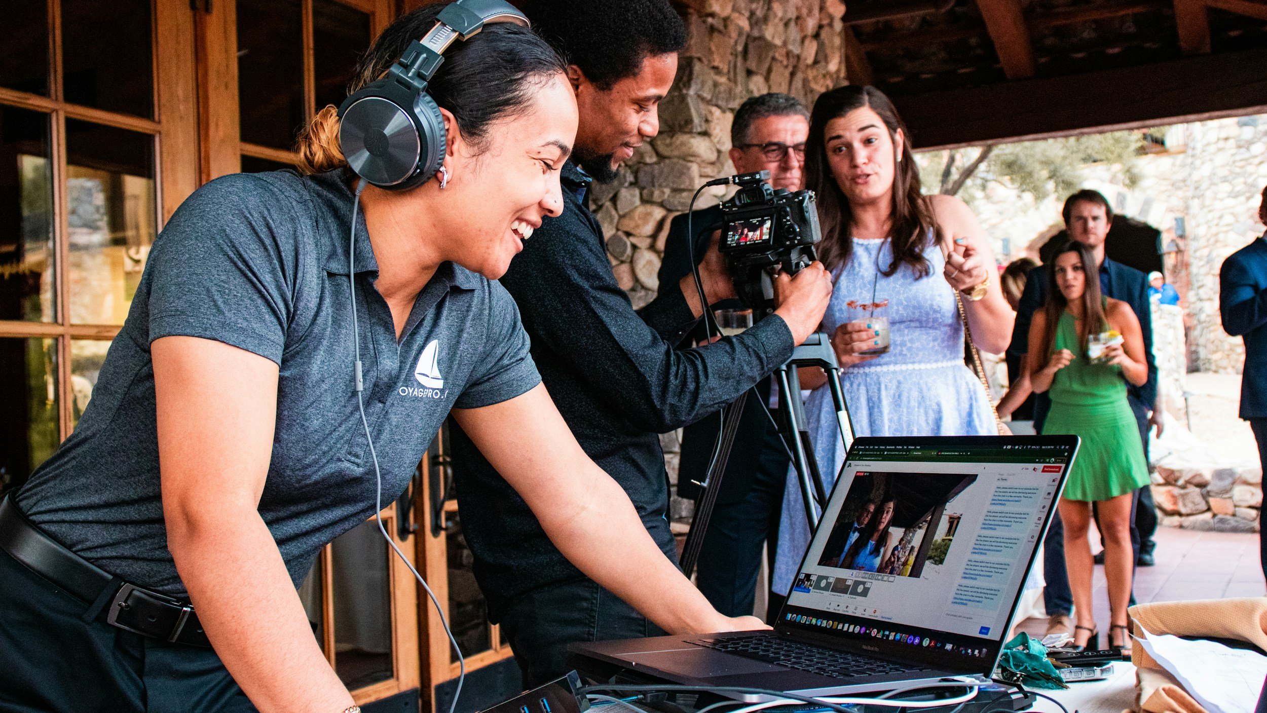 An image of a female production assistant helping out on a set.