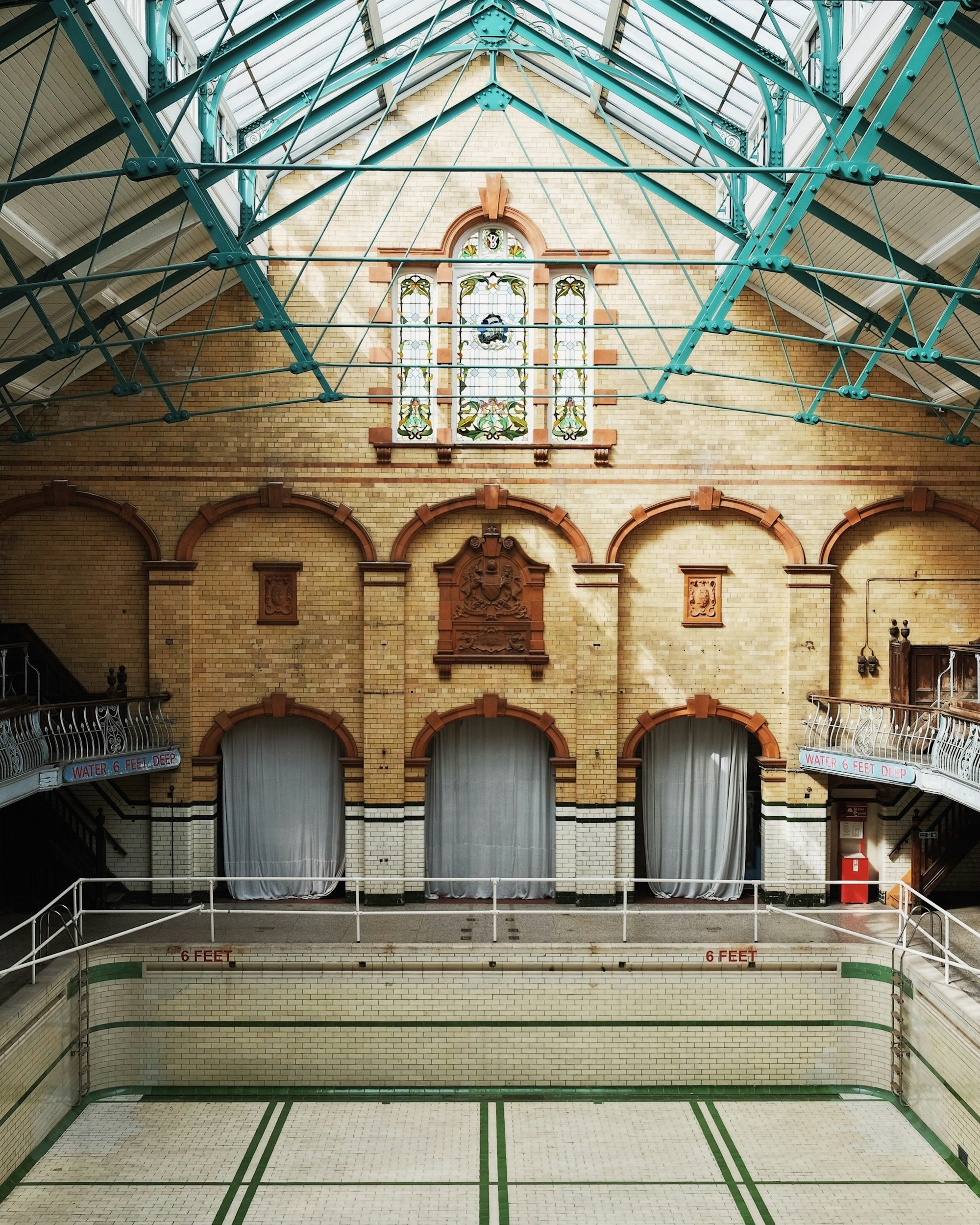 An image of the old Victorian swimming pool in Manchester. Today the site is used as a film location.