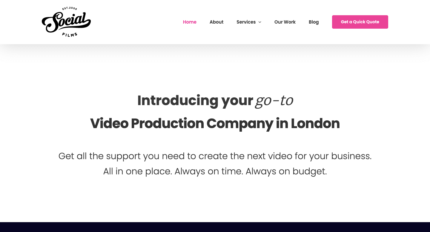 We see a website landing page of Social Films, a video production company in London