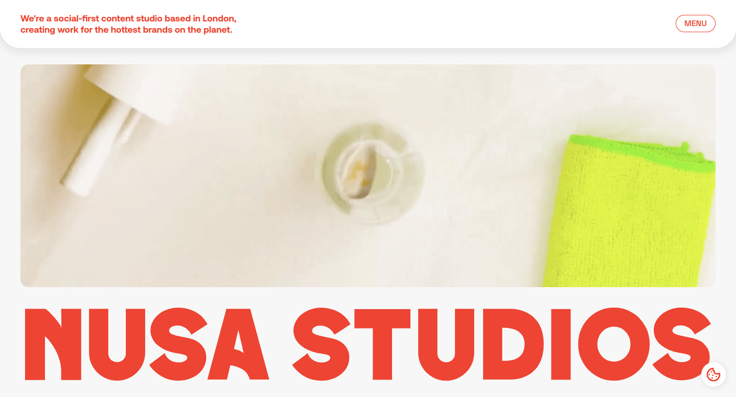 We see a website landing page of Nusa Studios, a social first video production company in London