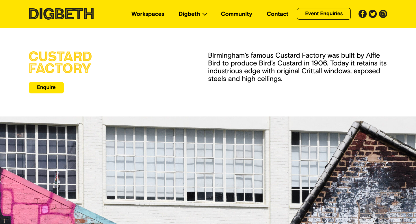 A screen shot of The Custard Factories homepage