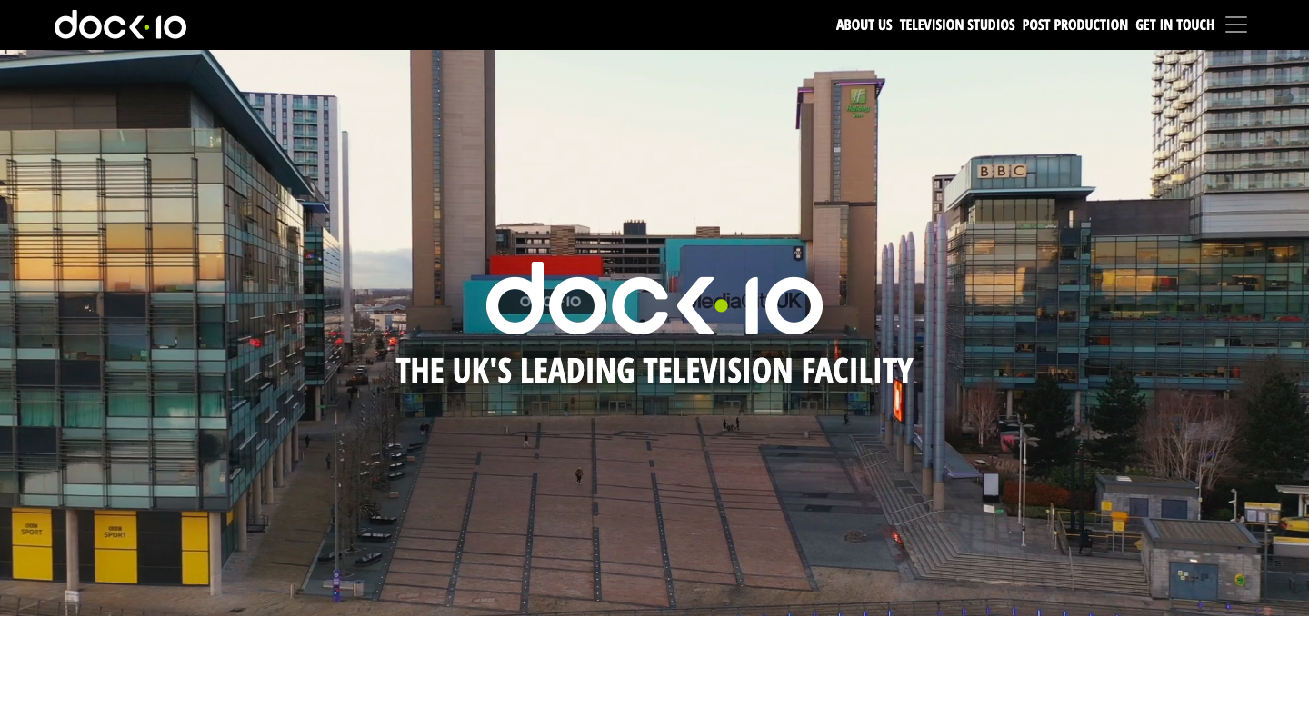 An screen shot of Dock 10's homepage showing an external shot of their building.