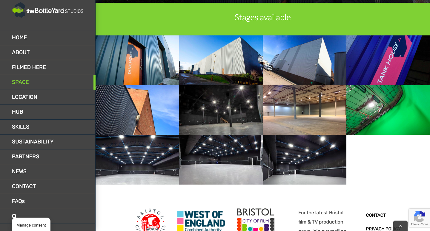 Screenshot of Bottle Yard Studios, Bristol, Website