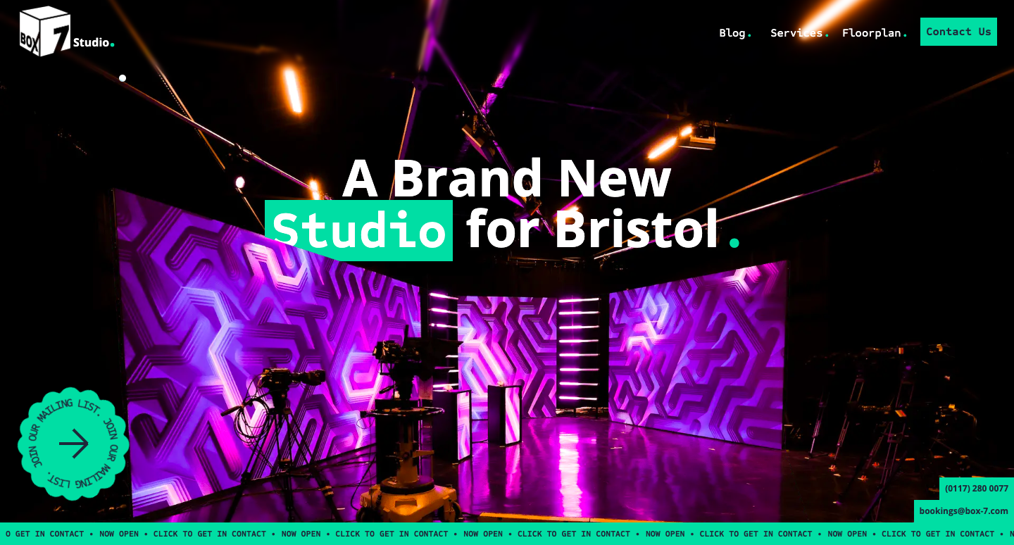 A screen shot of the website for Box 7 Studios, Bristol