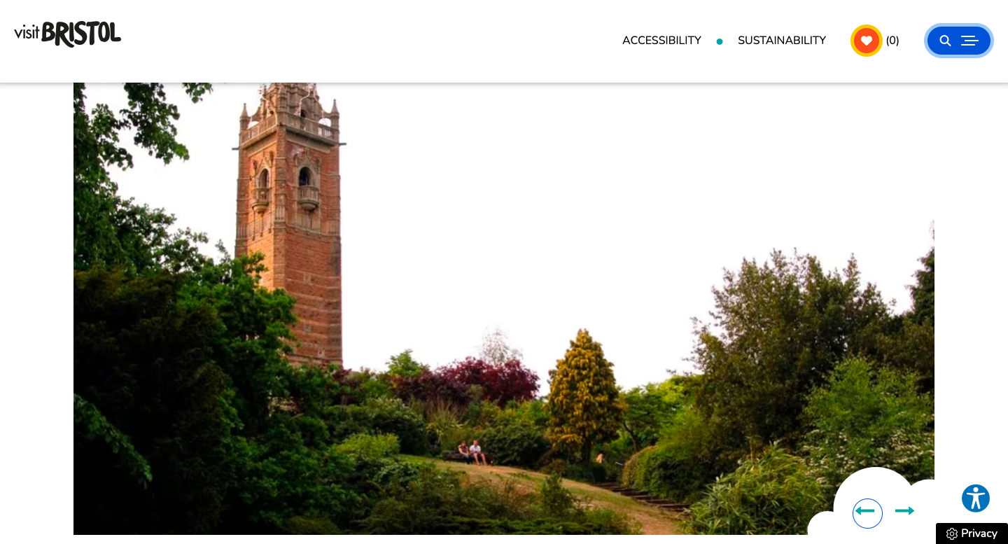 A screen shot of Visit Bristol's Cabot Tower & Brandon Hill page