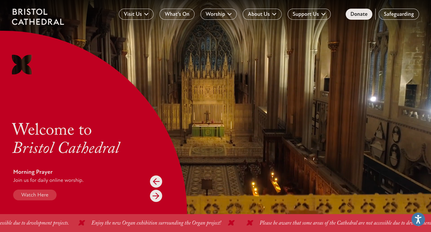 An image of the inside of Bristol Cathedral showing the organ and interior of the cathedral.